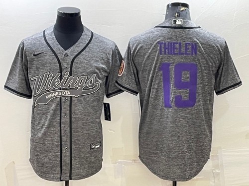 Men's Minnesota Vikings #19 Adam Thielen Gray With Patch Cool Base Stitched Baseball Jersey